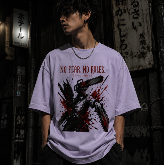 No Fear No Rules – Chainsaw Man Inspired Oversized Tee | Kurai Studio